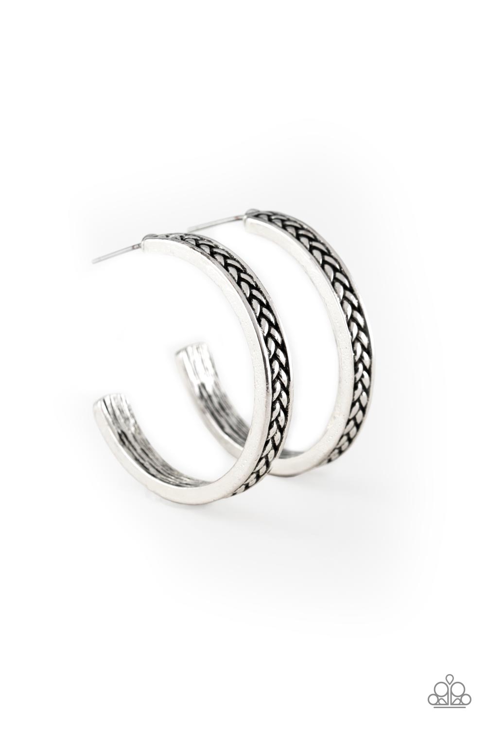 Rugged Retro - Silver Hoop Earrings