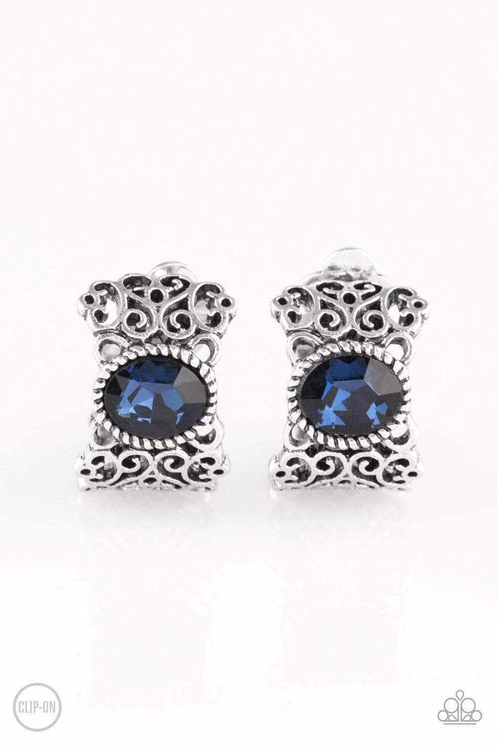 Glamorously Grand Duchess - Blue Clip-On Earrings