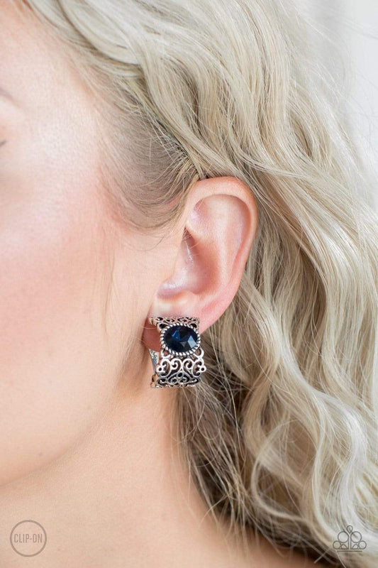 Paparazzi Glamorously Grand Duchess - Blue Clip-On Earrings