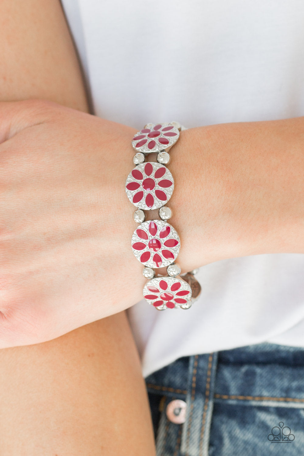 Paparazzi Dancing Dahlias - Red Bracelet