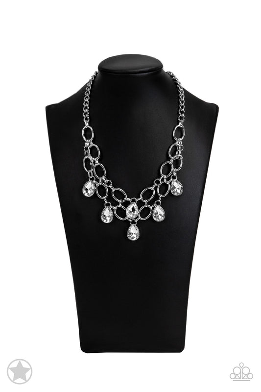 Paparazzi Show-Stopping Shimmer - White Blockbuster Necklace