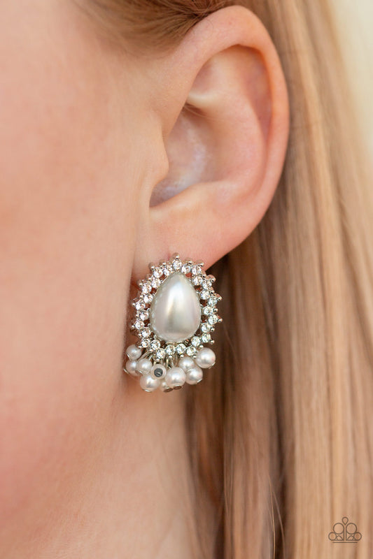 Paparazzi Castle Cameo - White Post Earrings