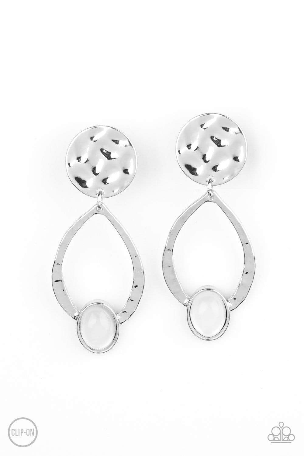 Paparazzi Opal Obsession - White Clip-On Earrings
