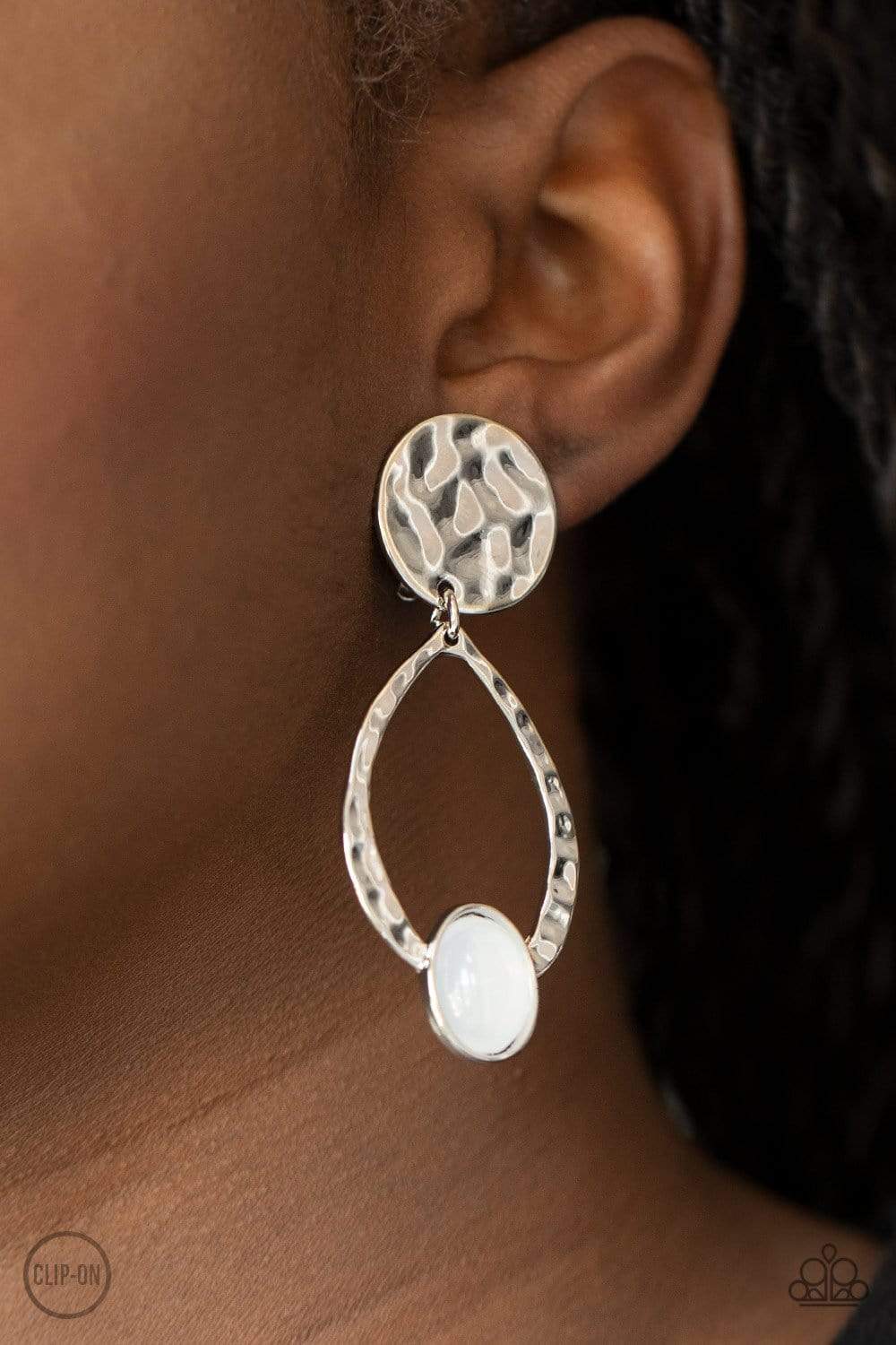 Paparazzi Opal Obsession - White Clip-On Earrings