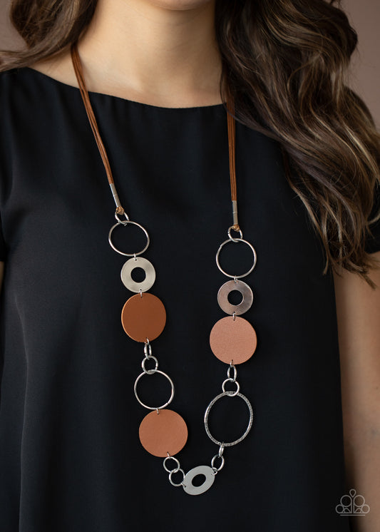 Paparazzi Sooner or LEATHER - Brown Necklace