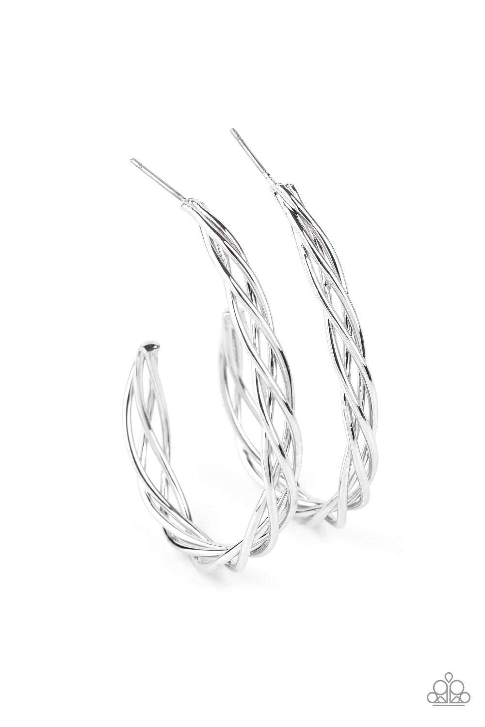 Paparazzi Twisted Tango - Silver Hoop Earrings
