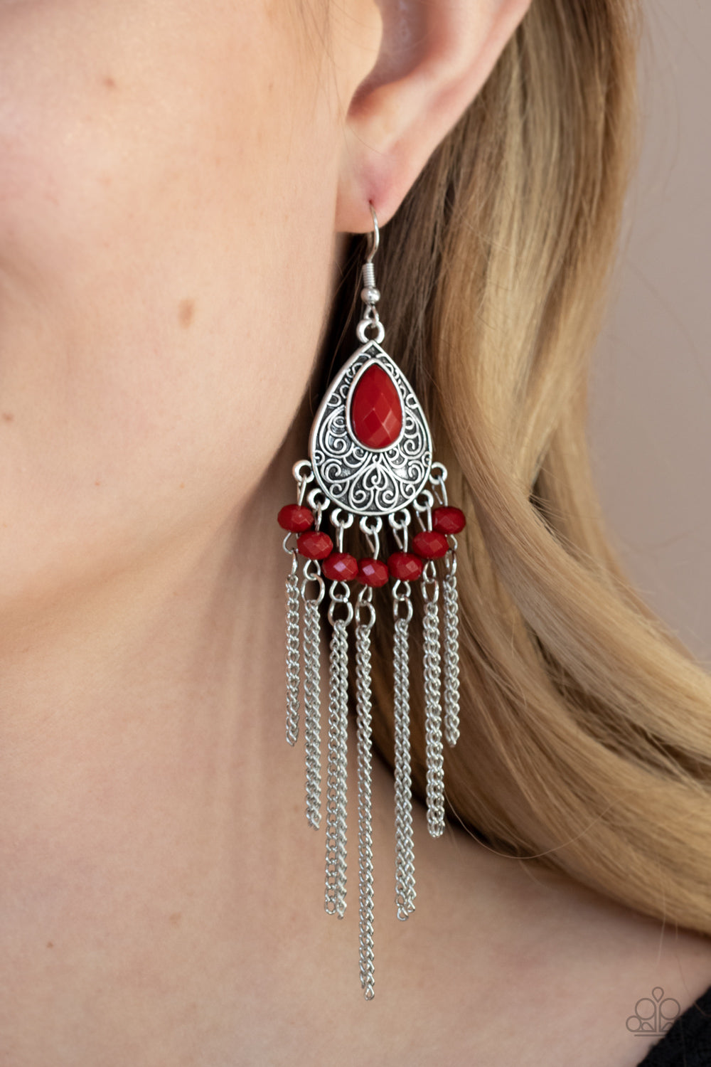 Paparazzi Floating on HEIR - Red Earrings