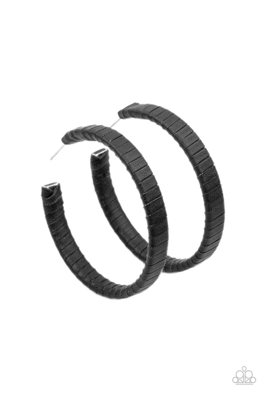 Paparazzi Leather-Clad Legend - Black Hoop Earrings