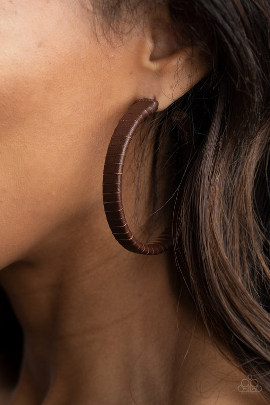 Paparazzi Leather-Clad Legend - Brown Hoop Earrings