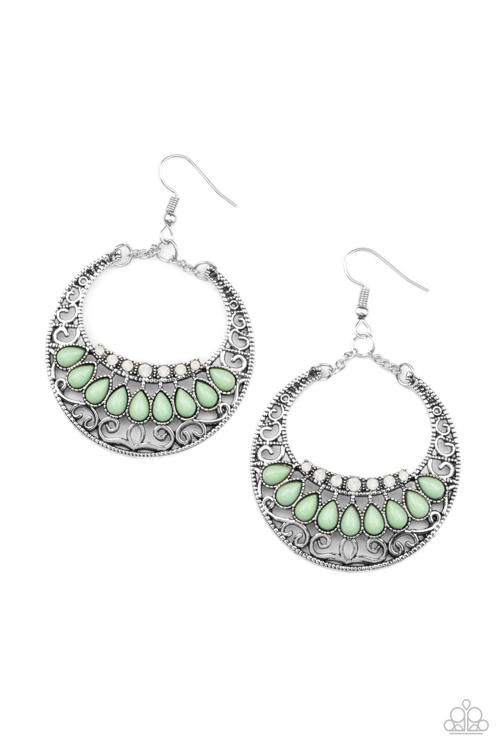 Paparazzi Crescent Couture - Green Earrings