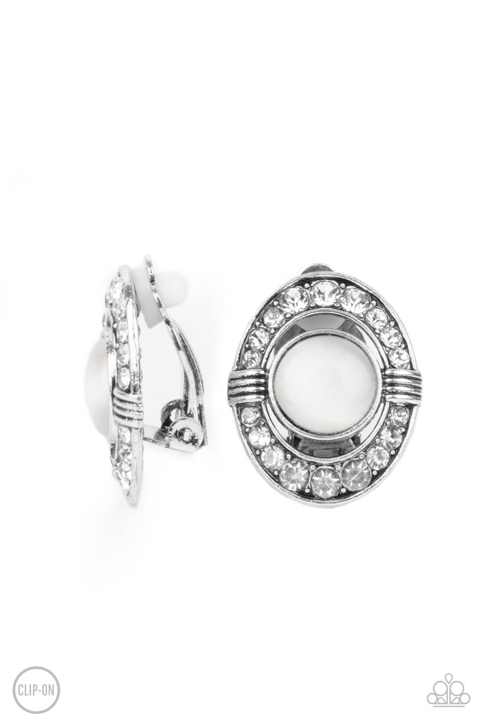 Paparazzi GLOW of Force - White Clip On Earrings