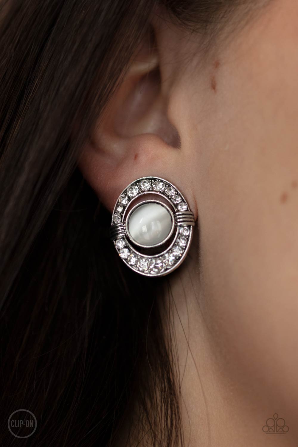Paparazzi GLOW of Force - White Clip On Earrings