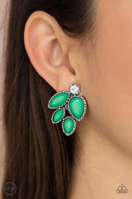 Fancy Foliage - Green Clip On Earrings