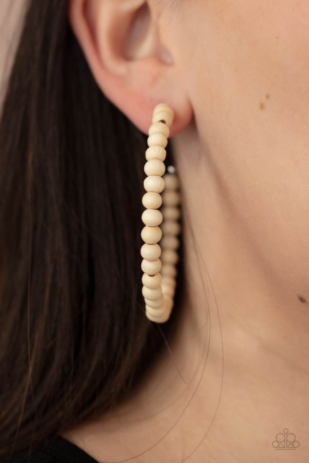 Paparazzi Should Have, Could Have, WOOD Have - White Hoop Earrings