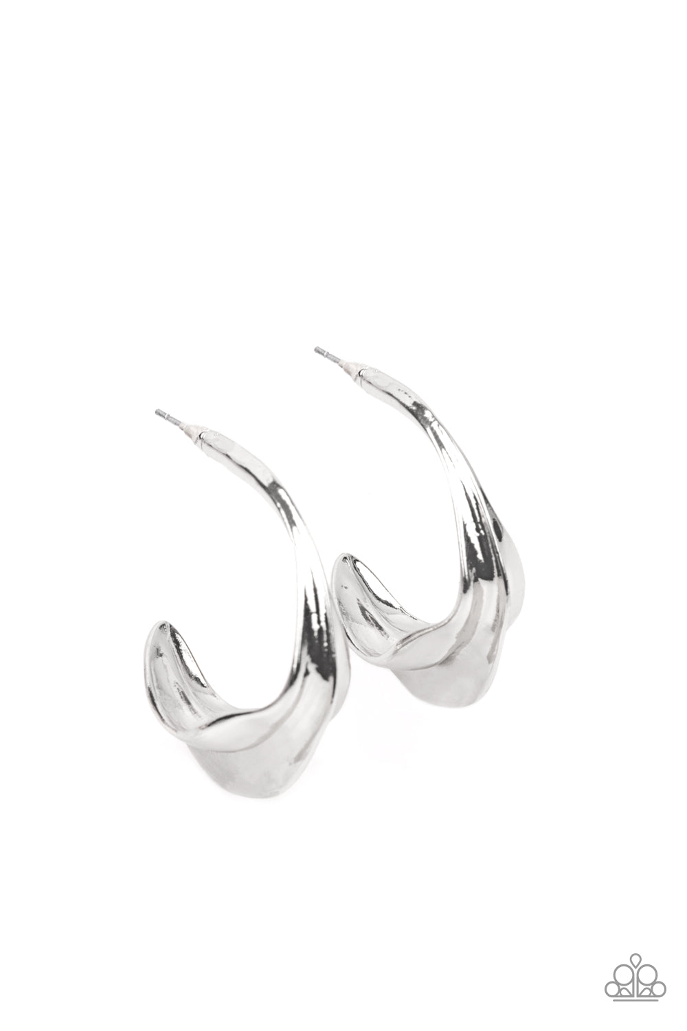 Paparazzi Modern Meltdown - Silver Hoop Earrings