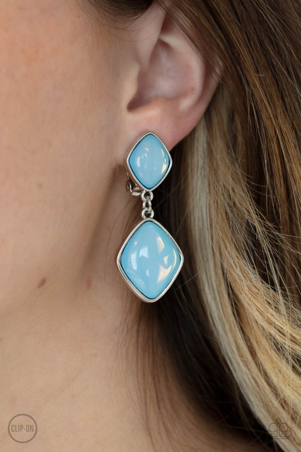 Paparazzi Double Dipping Diamonds - Blue Clip On Earrings