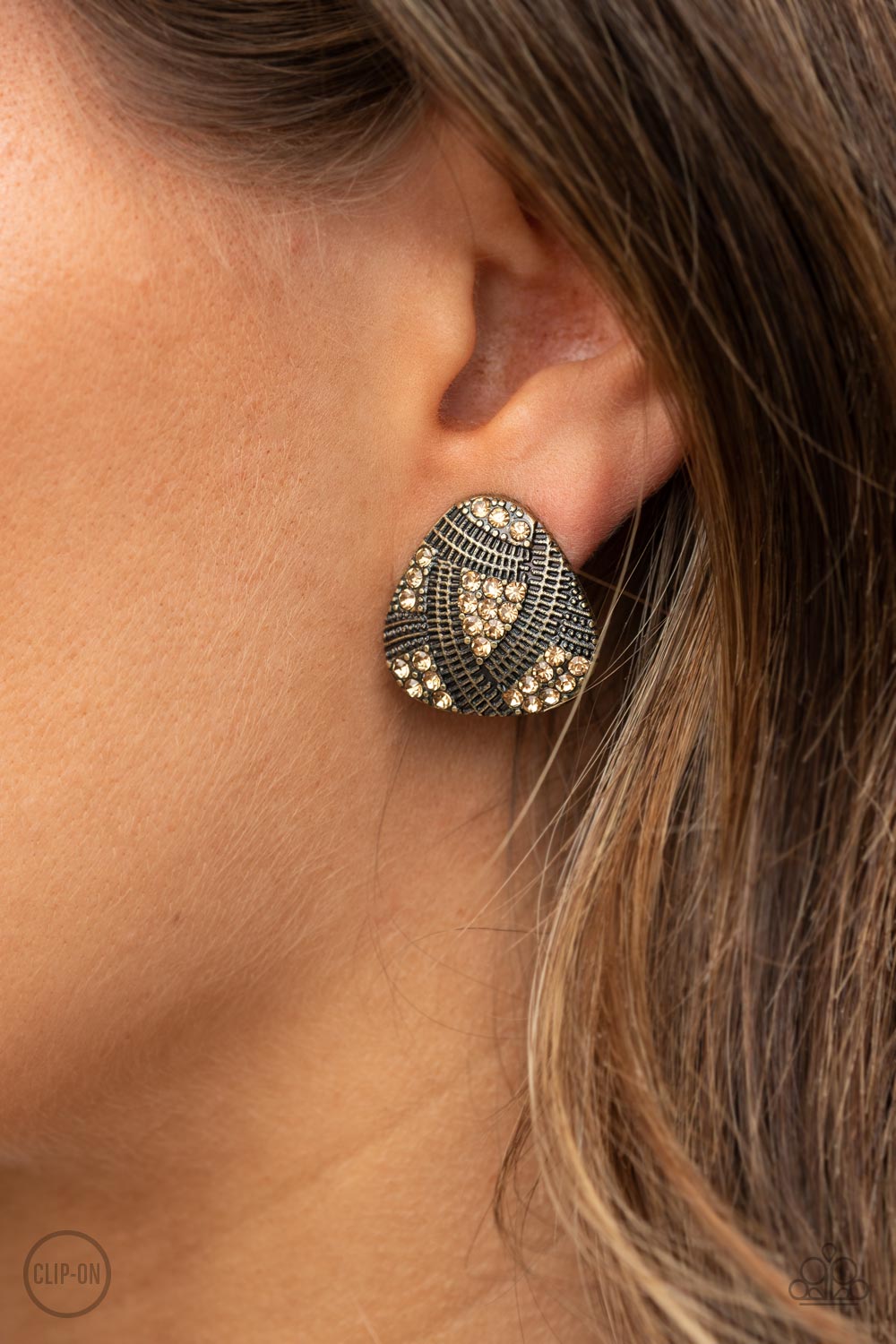 Paparazzi Gorgeously Galleria - Brass Clip On Earrings