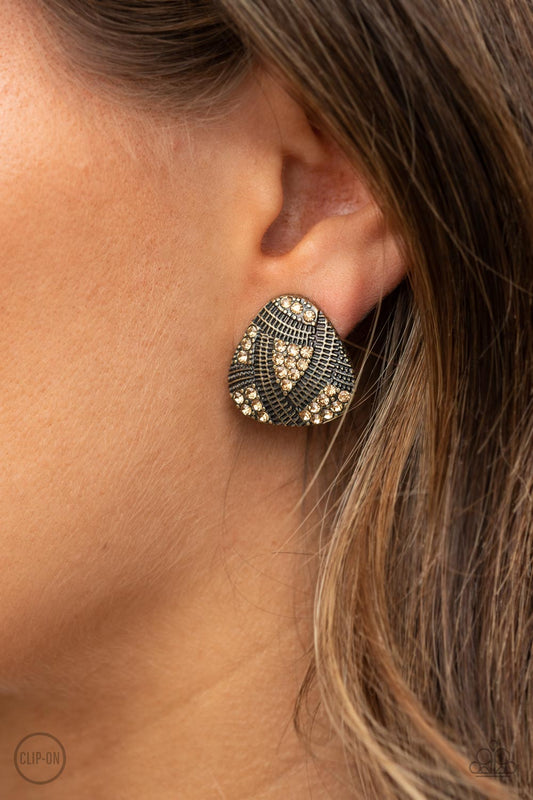 Paparazzi Gorgeously Galleria - Brass Clip On Earrings