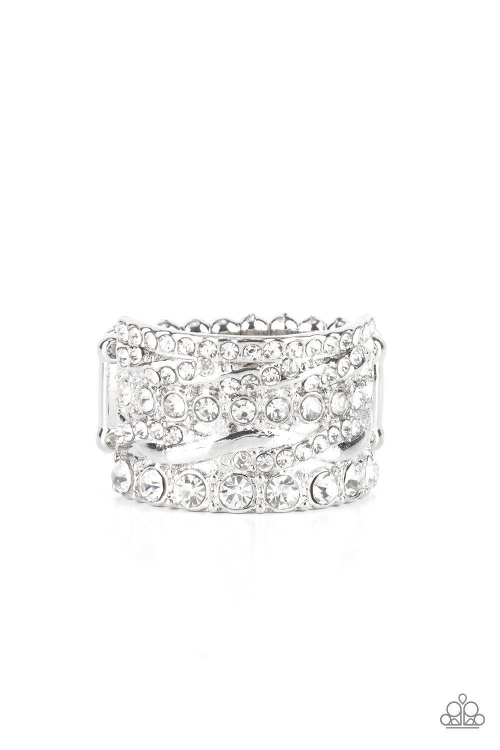 Paparazzi Exclusive Elegance - White Ring Life of the Party Exclusive October 2021