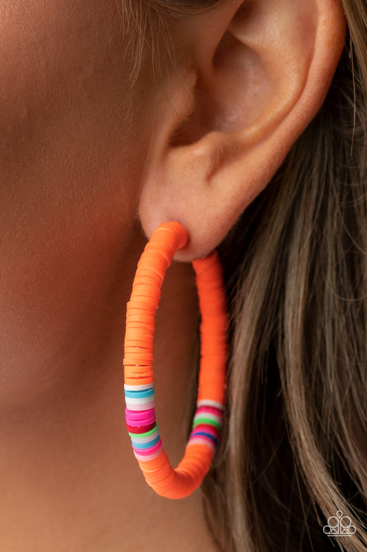 Colorfully Contagious - Orange Hoop Earrings