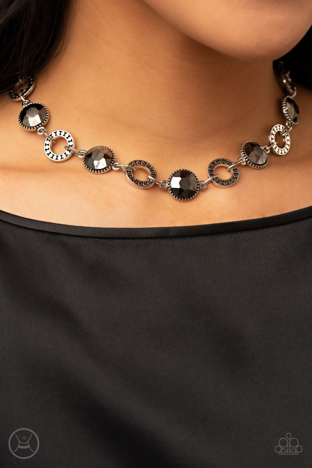 Rhinestone Rollout - Silver Choker Necklace