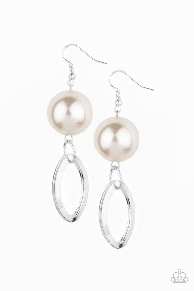 Paparazzi Big Spender Shimmer - White Earrings