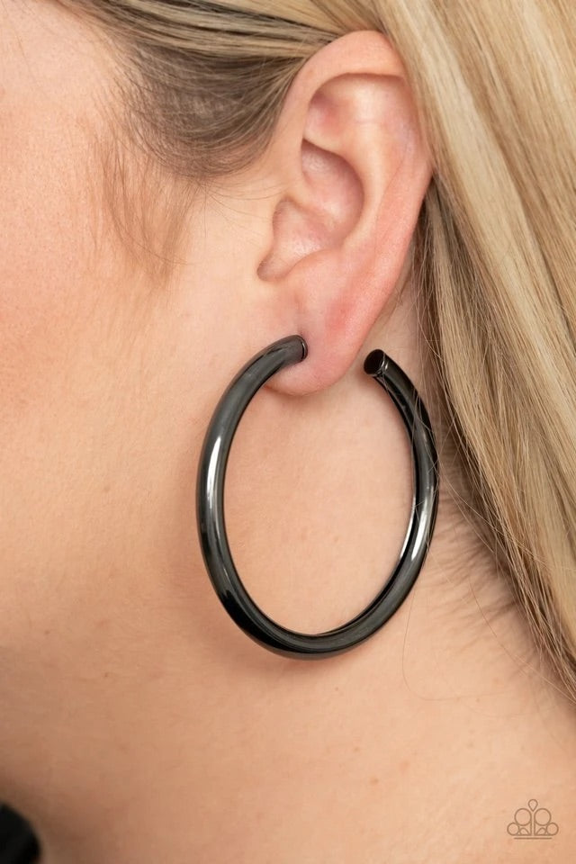 Curve Ball - Black Hoops Earrings