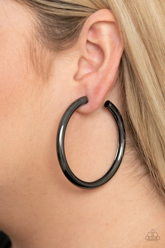Curve Ball - Black Hoops Earrings