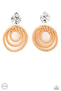 Paparazzi Whimsically Wicker - Brown Clip On Earrings