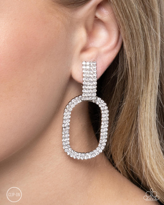 Guarded Glitz - White Clip On Earrings