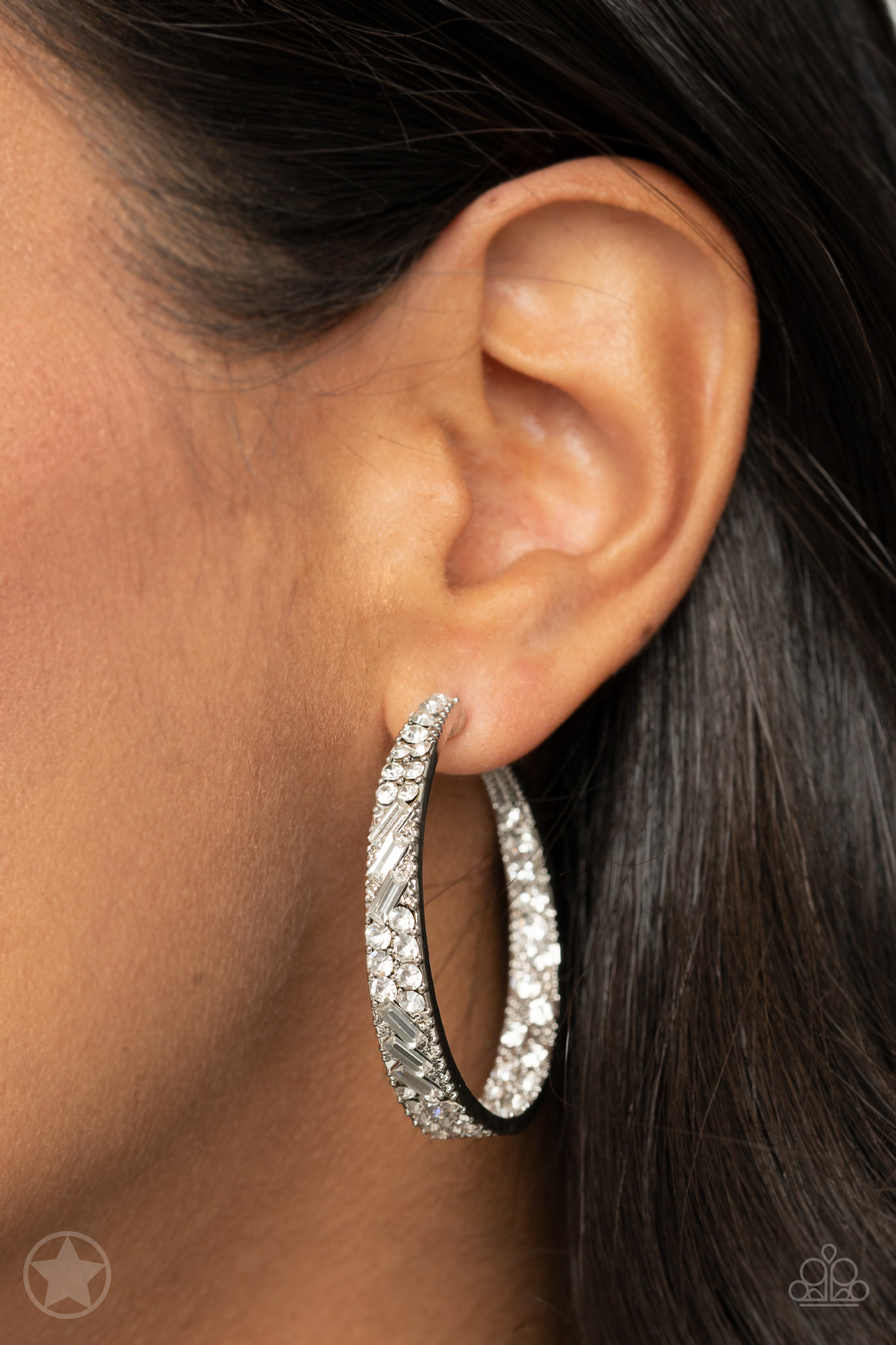 GLITZY By Association - White Blockbuster Hoop Earrings