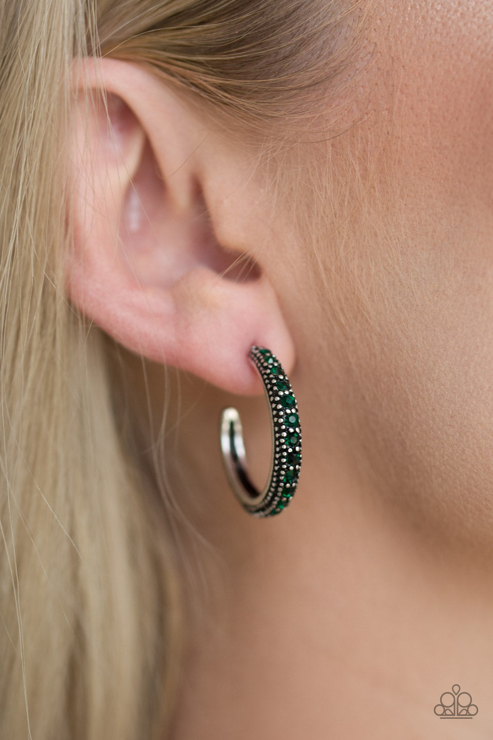 Twinkling Tinseltown - Green Hoop Earrings