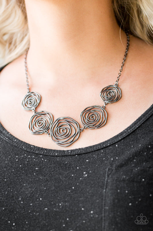 Rosy Rosette - Black Necklace