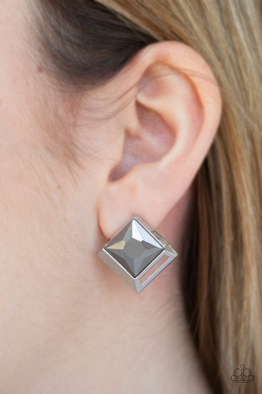 Paparazzi Stellar Square - Silver Post Earrings 