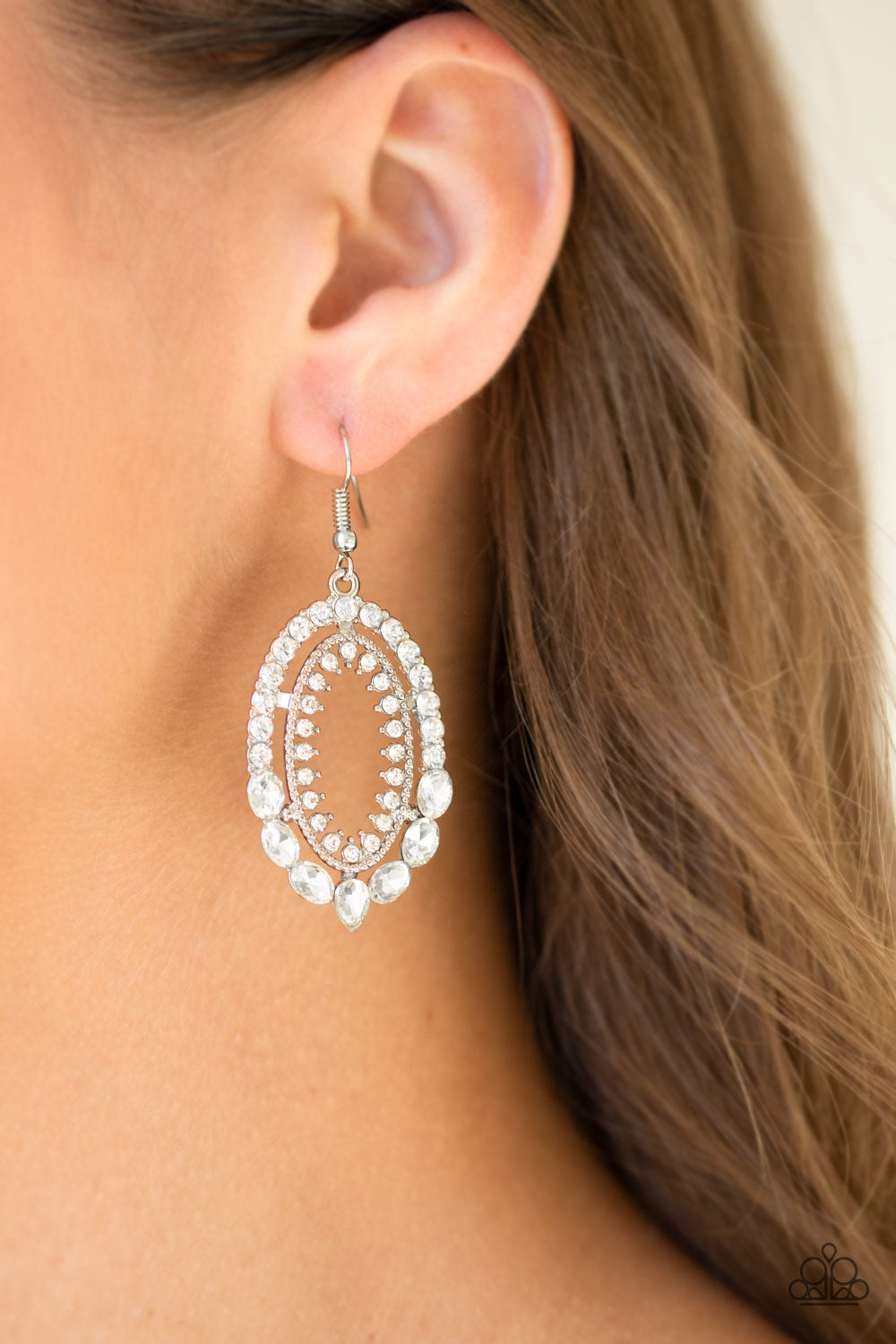 Paparazzi Trophy Shimmer - White Earrings 