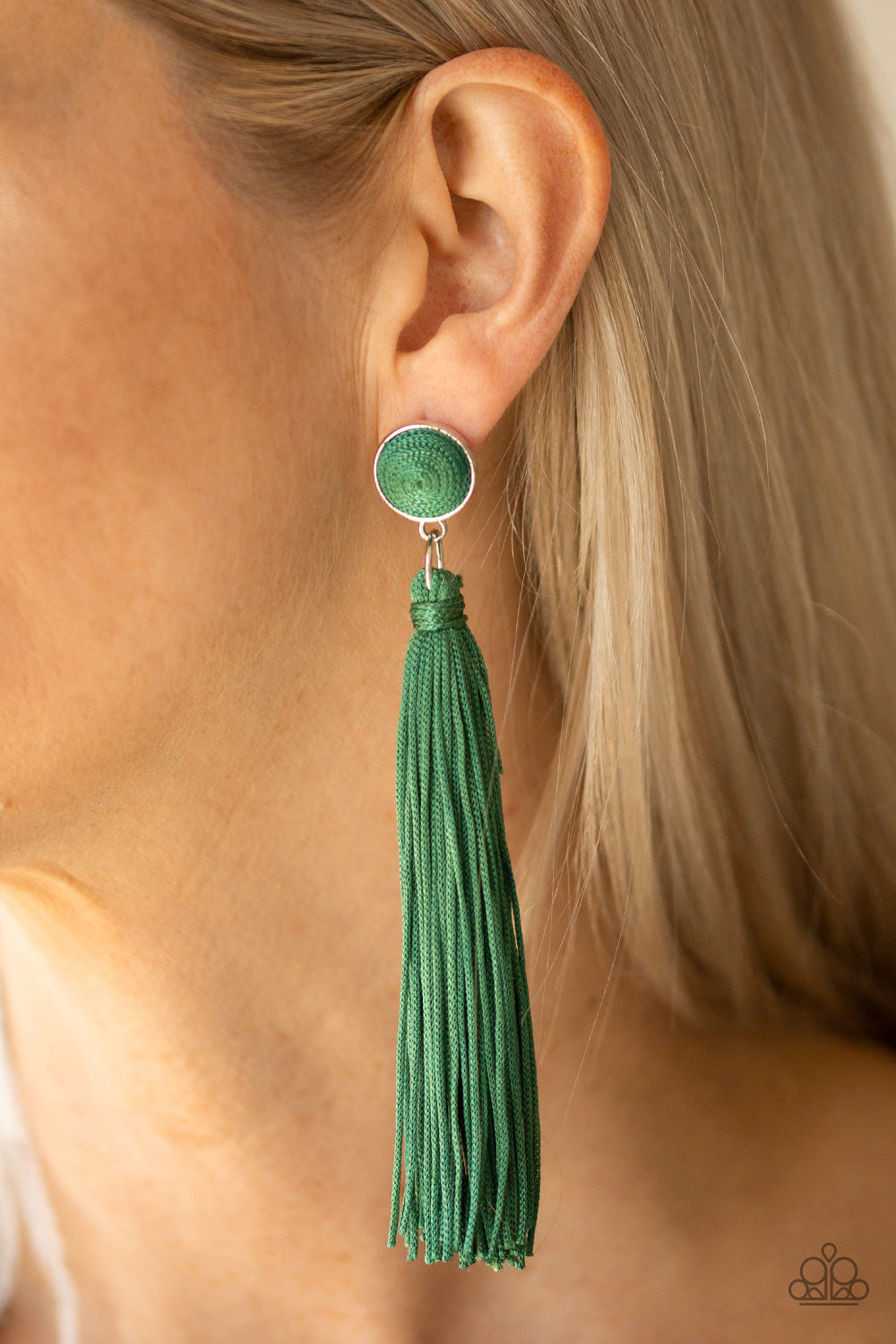 Paparazzi Tightrope Tassel - Green Earrings - Kingdom Bling Showroom