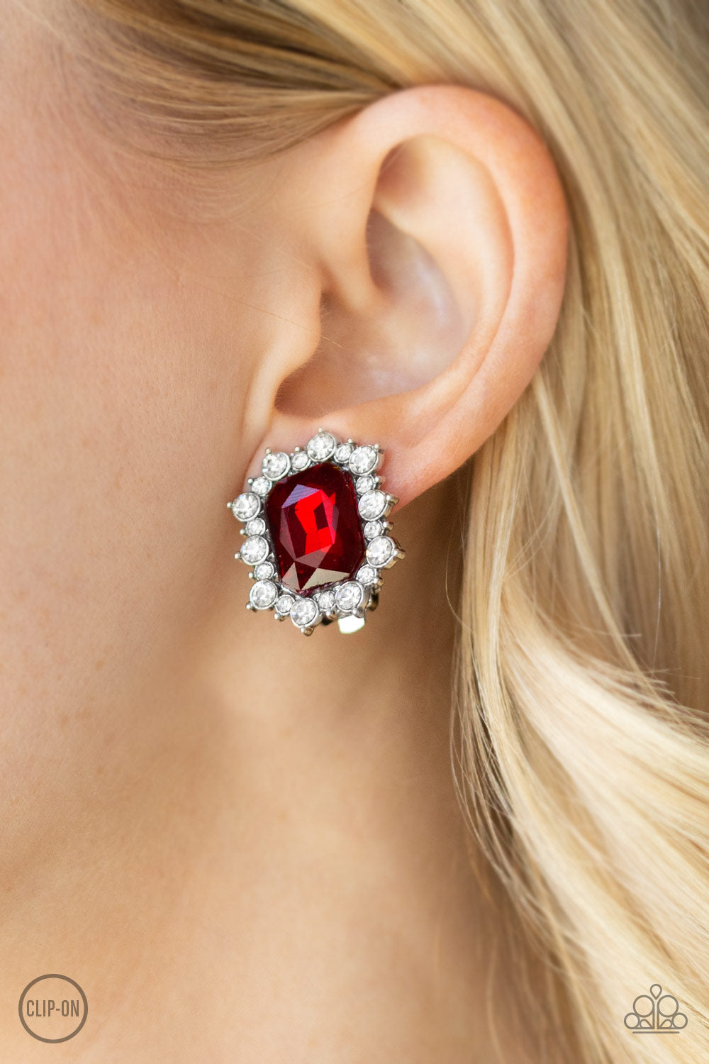 Paparazzi Prime Time Shimmer - Red Clip-On Earrings