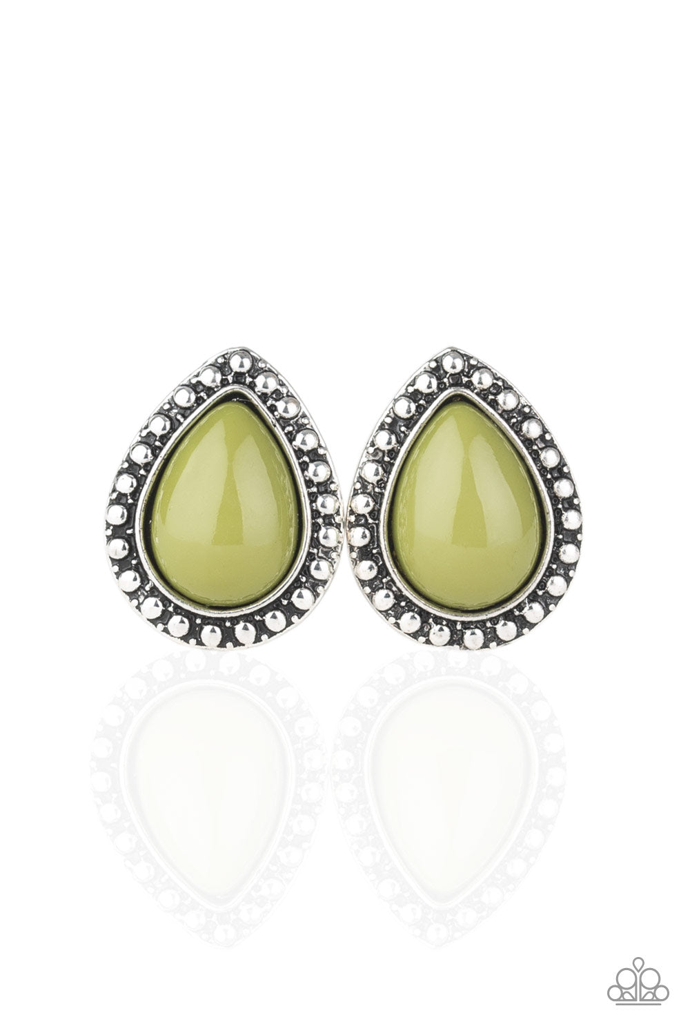 Boldly Beaded - Green Post Earrings 