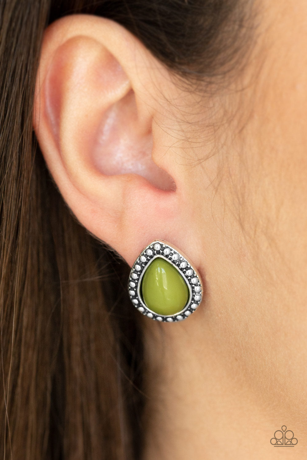 Boldly Beaded - Green Post Earrings 