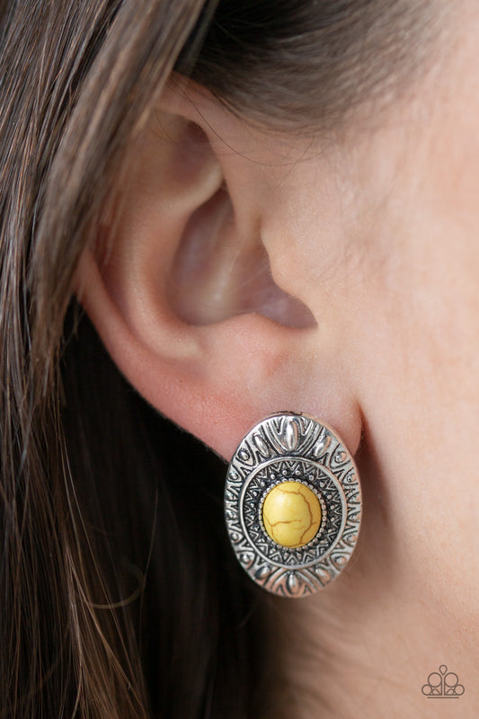 Stone Tiki - Yellow Post Earrings 