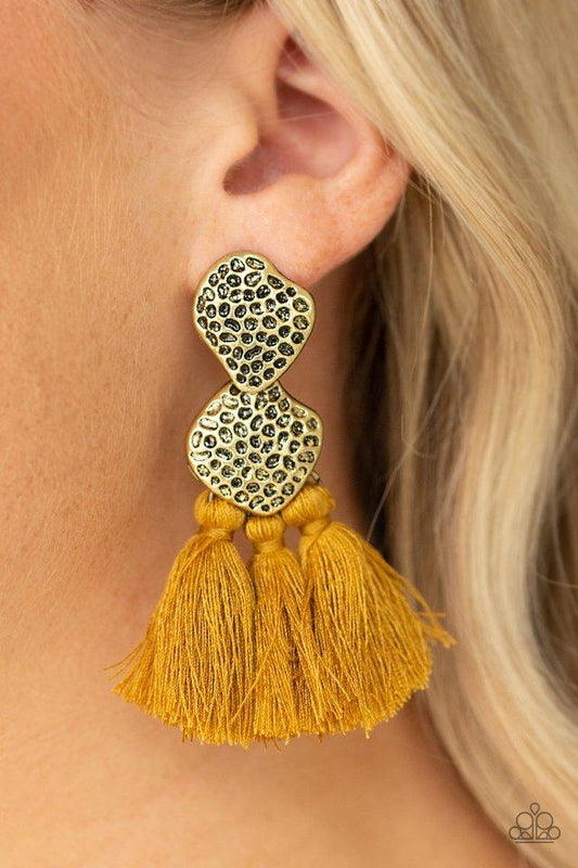 Paparazzi Tenacious Tassel - Yellow Earrings 