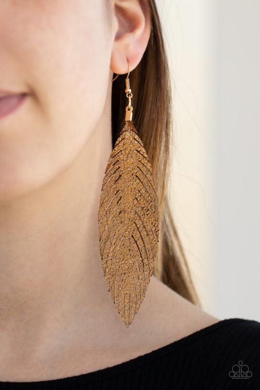 Paparazzi Feather Fantasy - Gold Earrings 