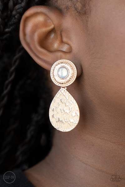 Paparazzi Emblazoned Edge - Rose Gold Clip-On Earrings