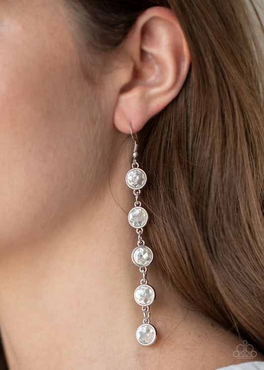 Paparazzi Trickle Down Twinkle - White Earrings 