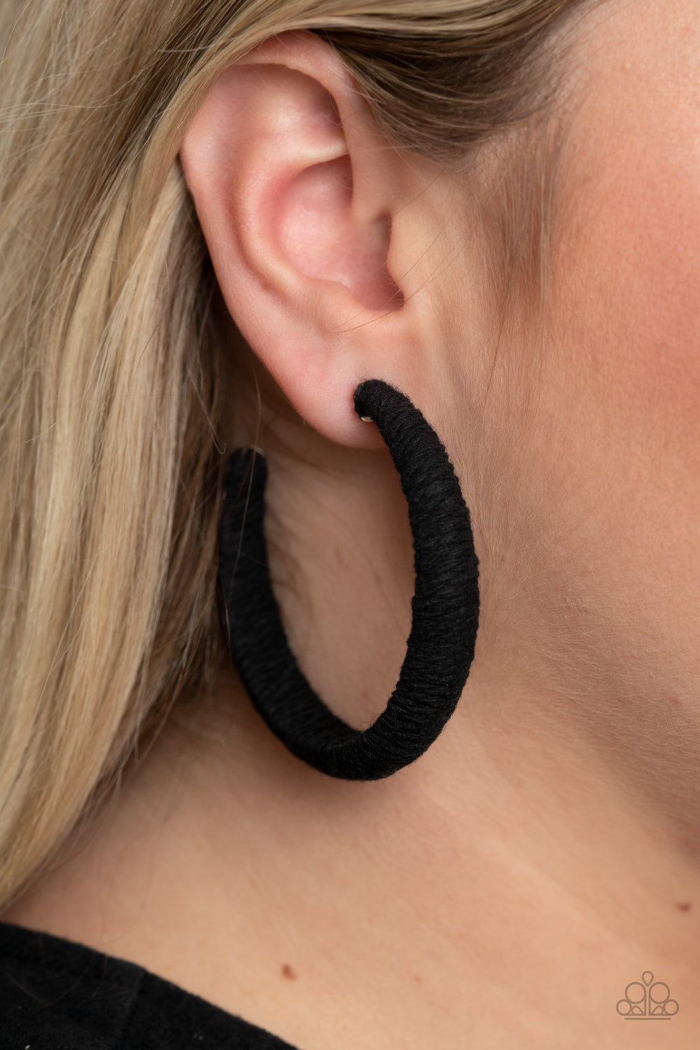 Paparazzi TWINE and Dine - Black Hoop Earrings 