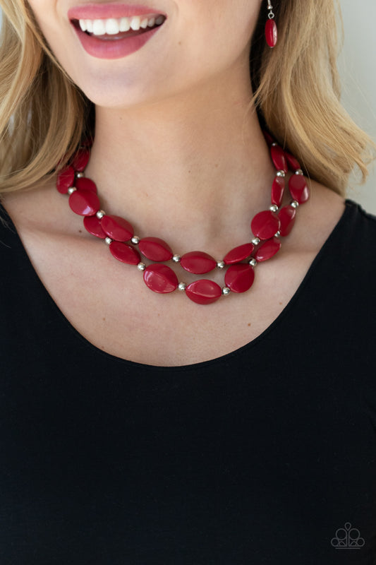 Paparazzi Two-Story Stunner - Red Necklace 