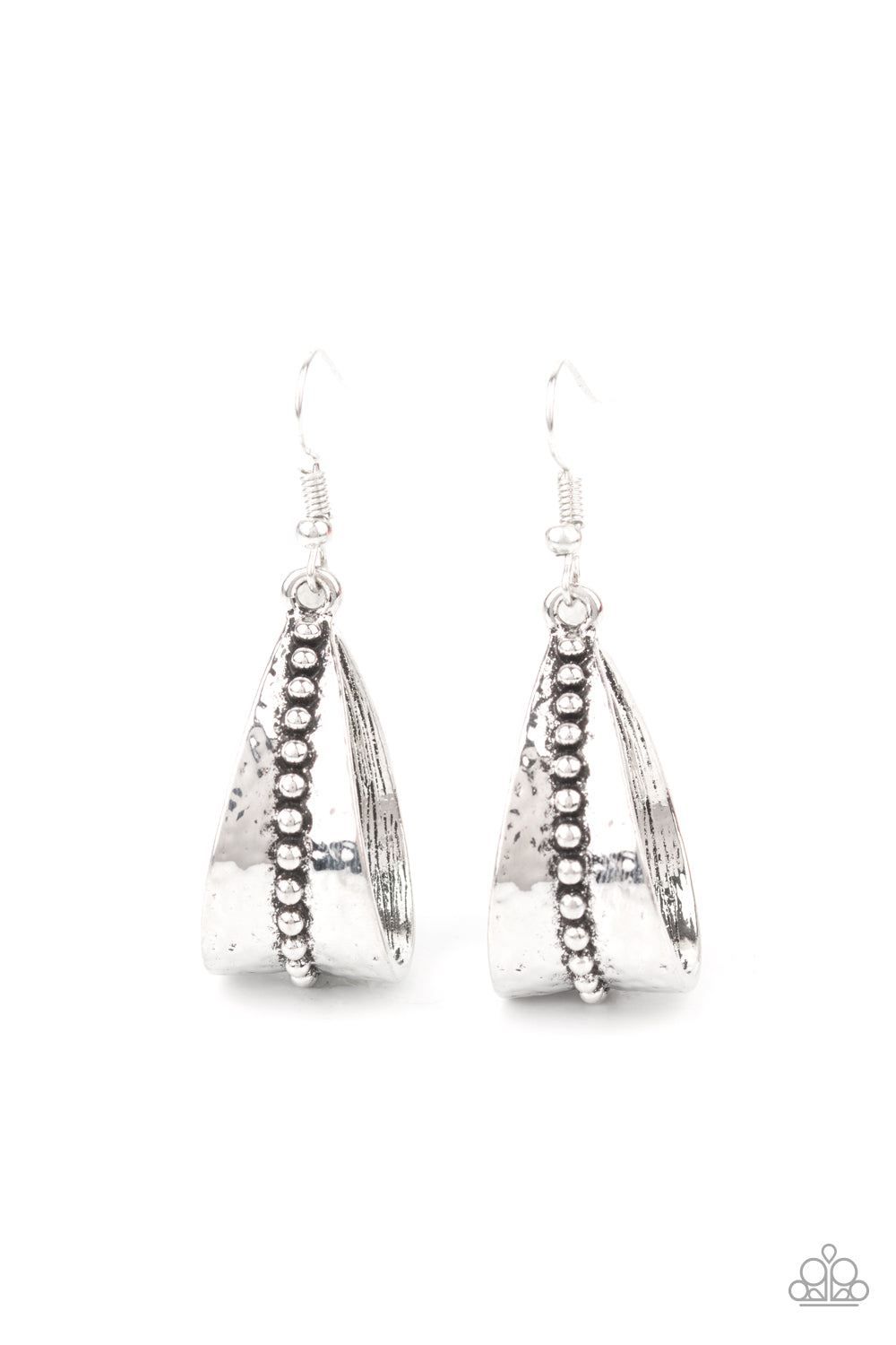 Paparazzi STIRRUP Some Trouble - Silver Earrings 