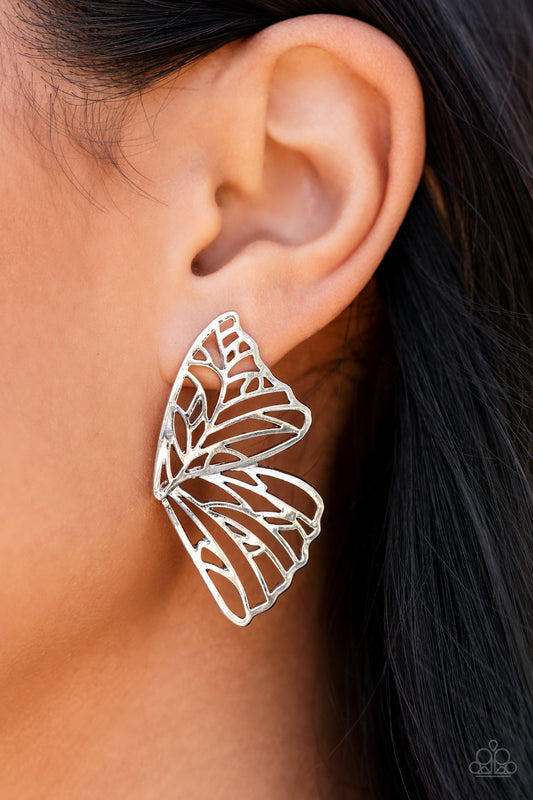 Paparazzi Butterfly Frills - LOP August 2021 Silver Earrings 
