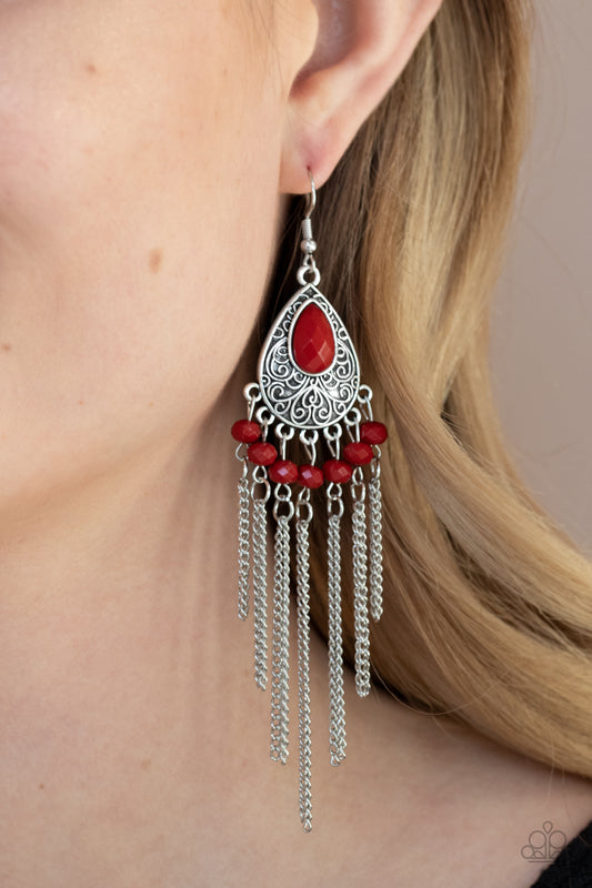 Paparazzi Floating on HEIR - Red Earrings 