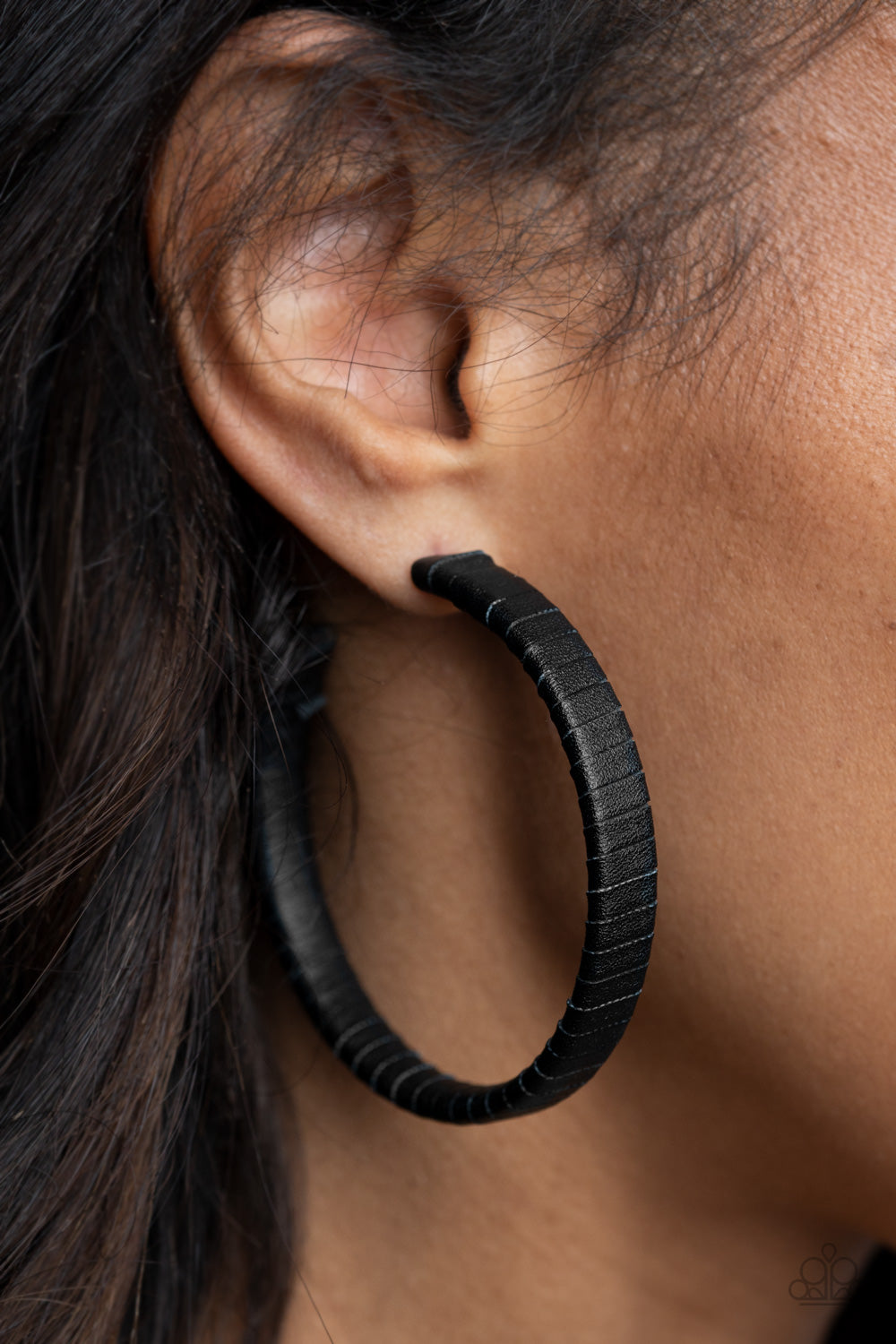 Paparazzi Leather-Clad Legend - Black Hoop Earrings 